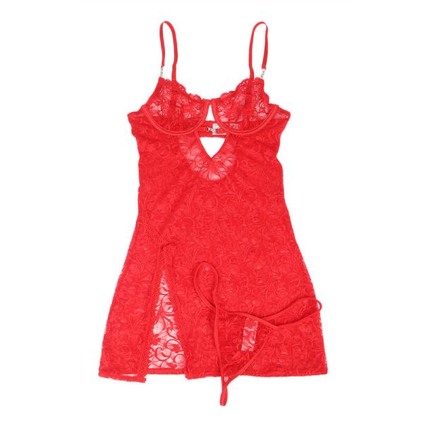 SUBBLIME - 954208 LACE BABYDOLL WITH ADJUSTABLE STRAPS RED S/M - Image 4