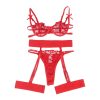 SUBBLIME - 954321 HEART PRINT BRA + THONG + GARTER BELT RED S/M