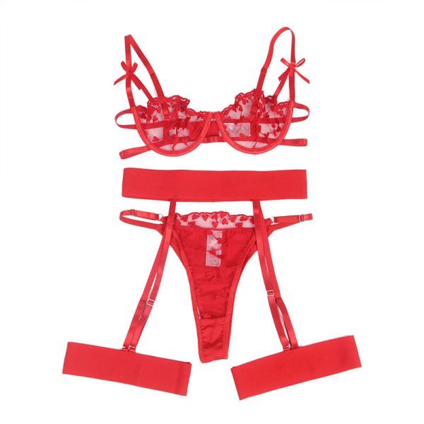 SUBBLIME - 954338 HEART PRINT BRA + THONG + GARTER BELT RED L/XL - Image 5