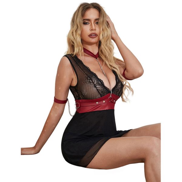 SUBBLIME - 954420 LACE BONDAGE DRESS BLACK S/M - Image 4