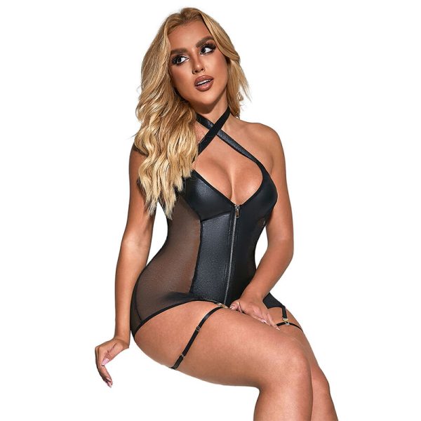 SUBBLIME - 954444 SEXY MESH DRESS LEATHER BLACK S/M - Image 3