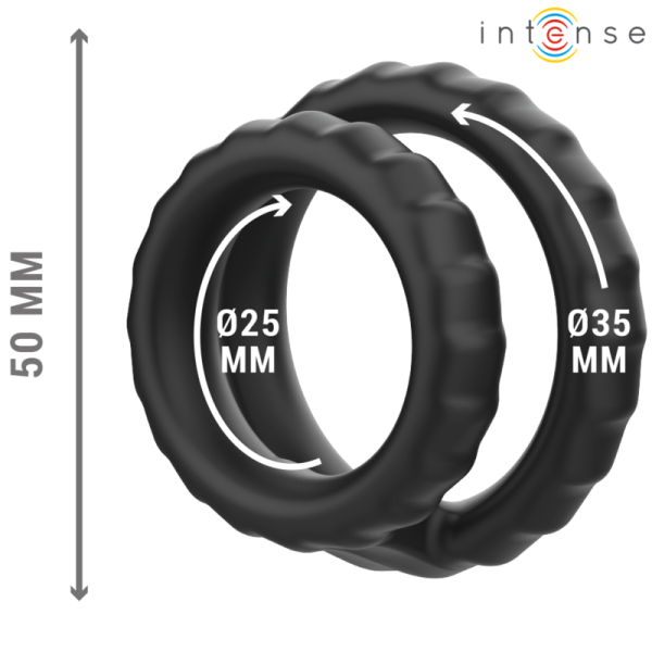 INTENSE - DEWEY DOUBLE SILICONE PENIS RING BLACK MODEL 2 - Image 3