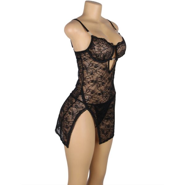 SUBBLIME - 954185 LACE BABYDOLL WITH ADJUSTABLE STRAPS BLACK S/M - Image 4