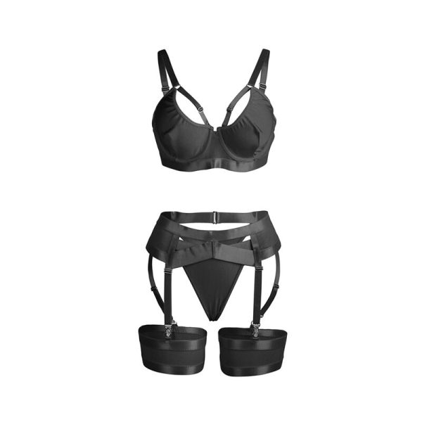 SUBBLIME - 955236 BLACK BONDAGE BRA WITH GARTER SET S/M - Image 4