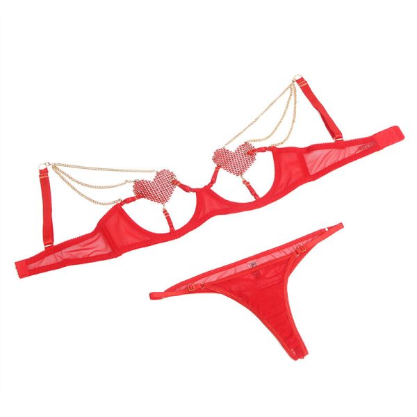 SUBBLIME - 955526 BRA SET WITH CHAINS AND MESH HEART RED L/XL - Image 4