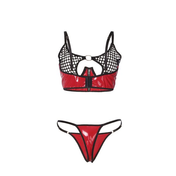 SUBBLIME - 955533 RED PATENT LEATHER MESH ZIPPER BRA SET S/M - Image 5
