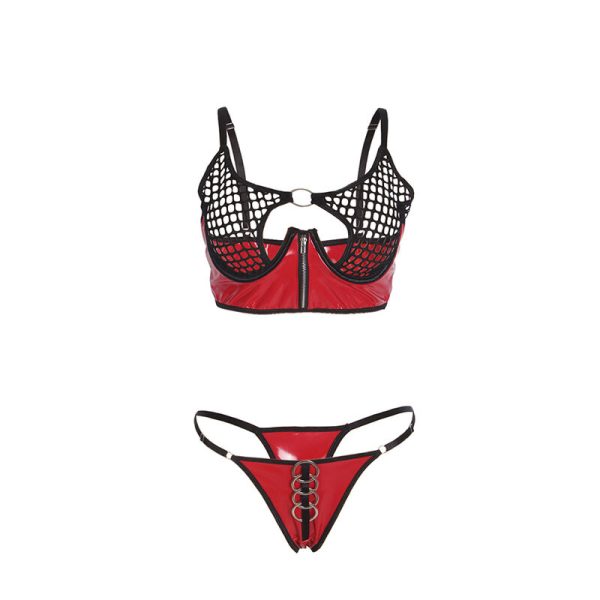 SUBBLIME - 955540 RED PATENT LEATHER MESH ZIPPER BRA SET L/XL - Image 4