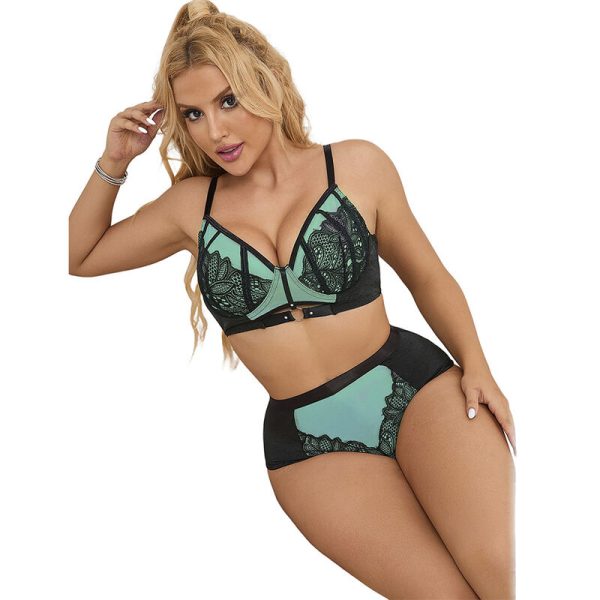 SUBBLIME - 955557 GREEN PATENT LEATHER MESH ZIPPER BRA SET S/M - Image 3
