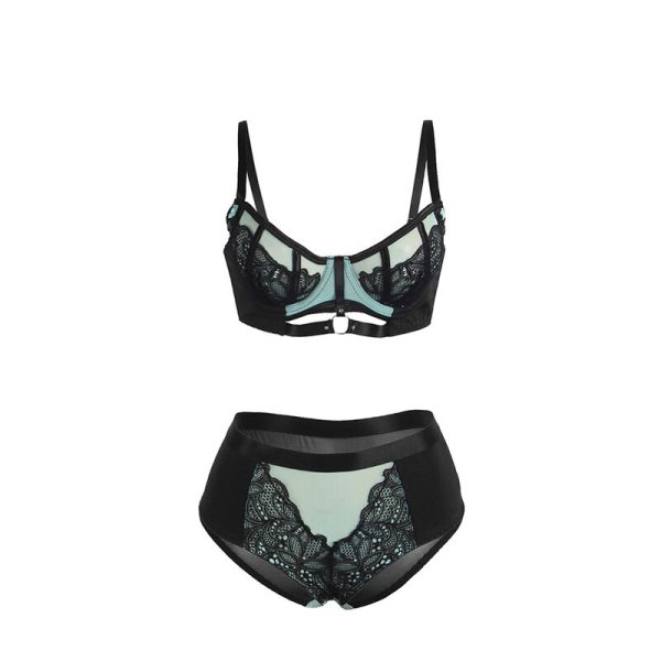 SUBBLIME - 955564 GREEN PATENT LEATHER MESH ZIPPER BRA SET L/XL - Image 5