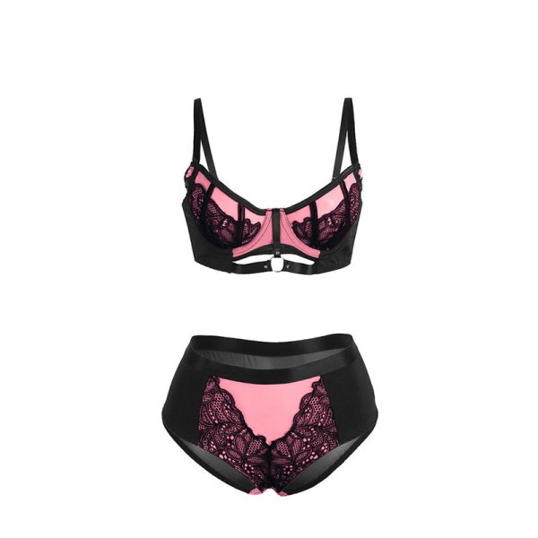 SUBBLIME - 955571 PINK PATENT LEATHER MESH ZIPPER BRA SET S/M - Image 5