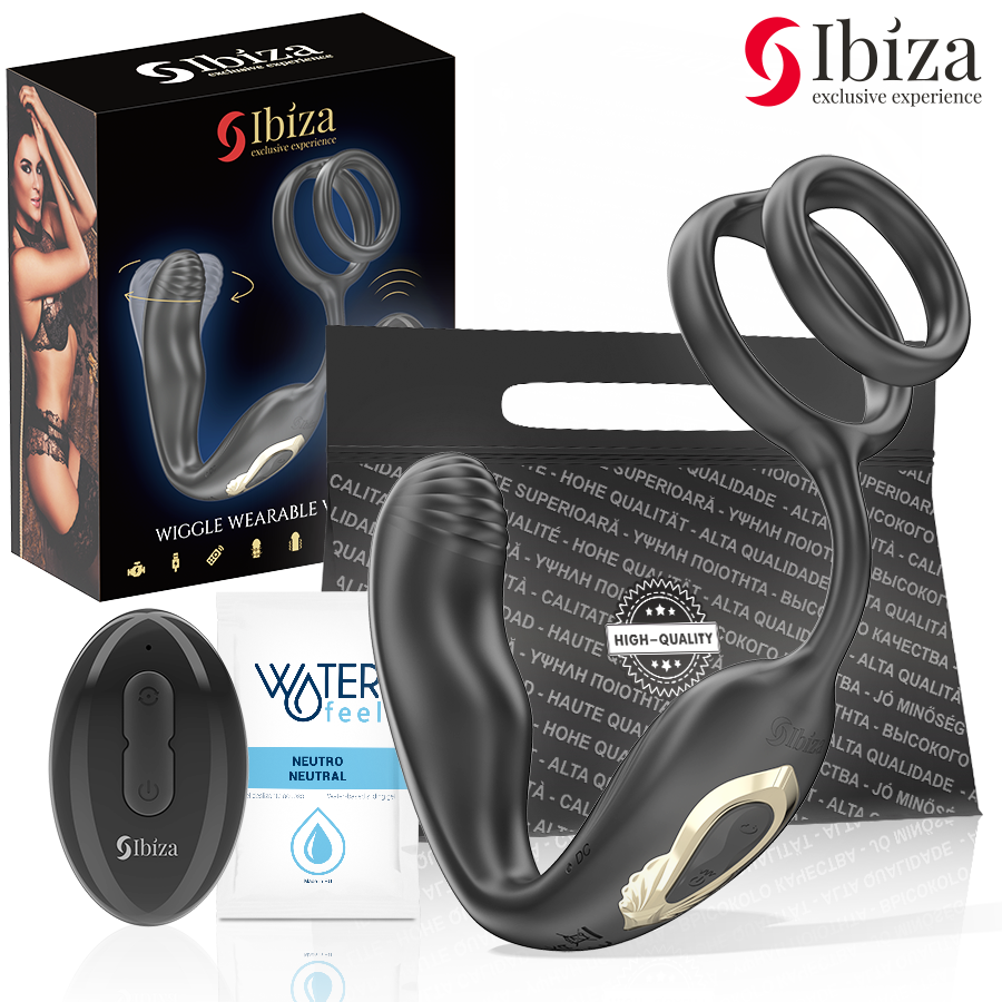IBIZA - WIGGLE REMOTE CONTROLLED ROTATING ANAL PLUG WITH PERINEAL VIBRATION AND PENIS ENHANCING RINGS