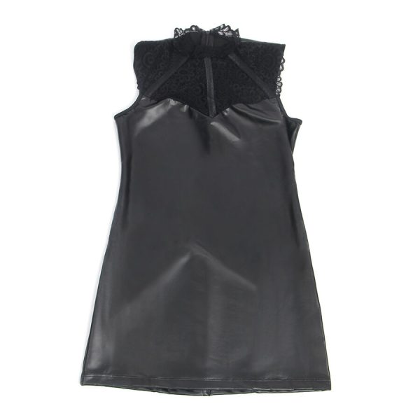 SUBBLIME - 957544 VESTIDO DE CUERO CON CUELLO DE ENCAJE NEGRO S/M - Image 4