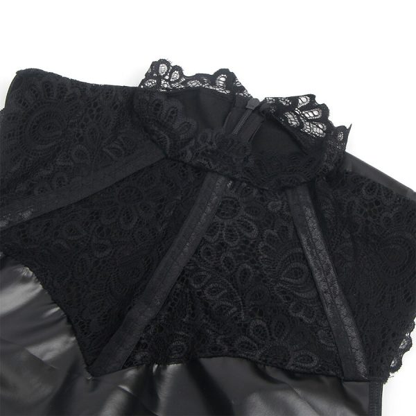 SUBBLIME - 957544 VESTIDO DE CUERO CON CUELLO DE ENCAJE NEGRO S/M - Image 5