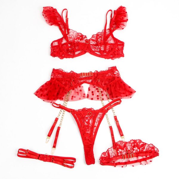 SUBBLIME - 957506 CONJUNTO SUJETADOR Y LIGA DE ENCAJE ROJO S/M - Image 3