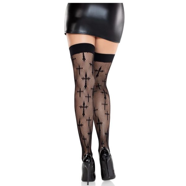 LEG AVENUE - WORSHIP ME LACE STOCKINGS BLACK - Image 2