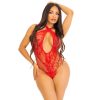 LEG AVENUE - BODY RED LACE CROSS NECK ONE SIZE