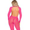 LEG AVENUE - PINK OPEN BACK BODYSTOCKING ONE SIZE