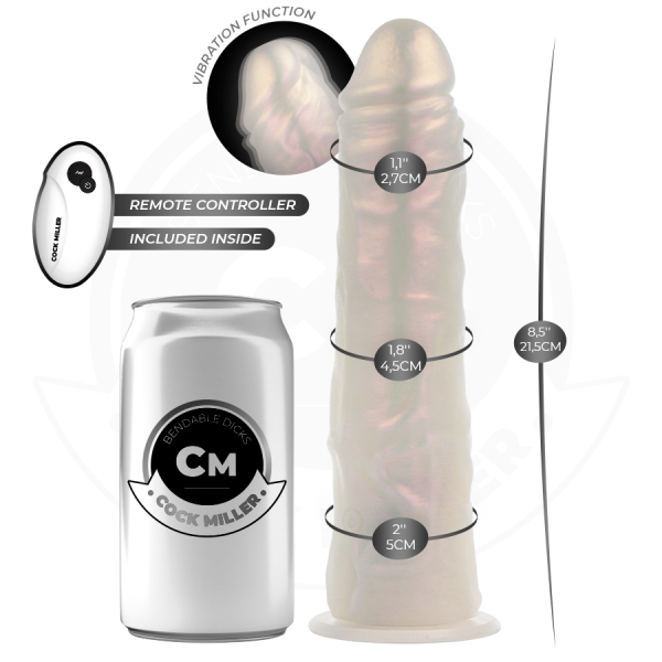 COCK MILLER - DILDO WITH SUCTION CUP, LIGHTS AND VIBRATION WITH REMOTE CONTROL WHITE 21.5 CM - Image 3