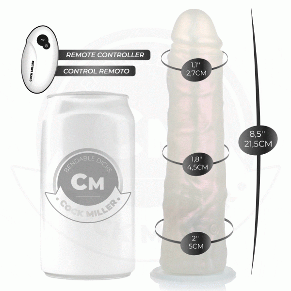 COCK MILLER - DILDO WITH SUCTION CUP, LIGHTS AND VIBRATION WITH REMOTE CONTROL WHITE 19.5 CM - Image 2