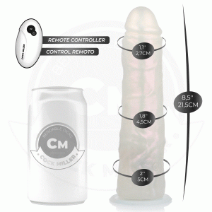 COCK MILLER - DILDO WITH SUCTION CUP, LIGHTS AND VIBRATION WITH REMOTE CONTROL WHITE 21.5 CM