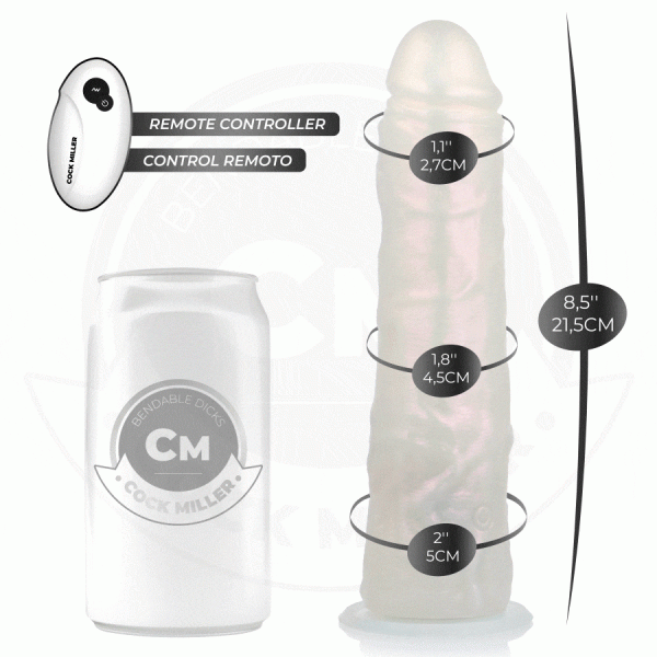 COCK MILLER - DILDO WITH SUCTION CUP, LIGHTS AND VIBRATION WITH REMOTE CONTROL WHITE 21.5 CM - Image 2