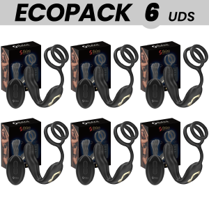 ECOPACKS 6 UNITS - IBIZA WIGGLE REMOTE CONTROLLED ROTATING ANAL PLUG WITH PERINEAL VIBRATION AND PENIS ENHANCING RINGS