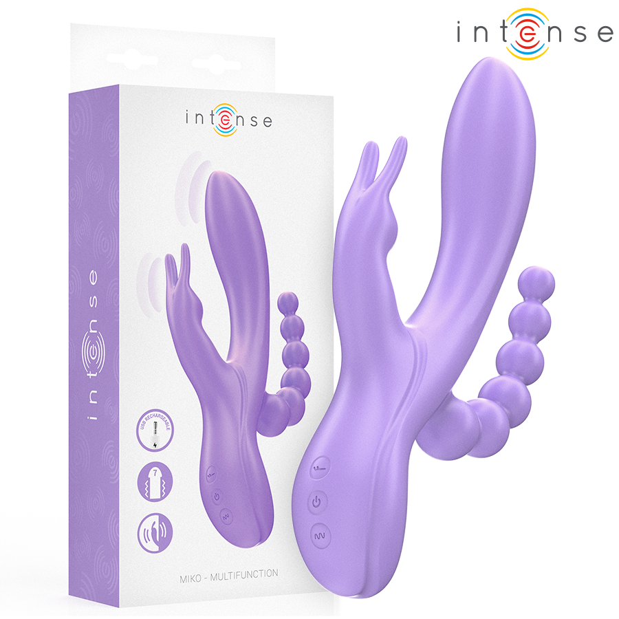 INTENSE - MIKO TRIPLE VIBRATOR RABBIT  STIMULATOR  ANAL 7 VIBRATIONS PURPLE