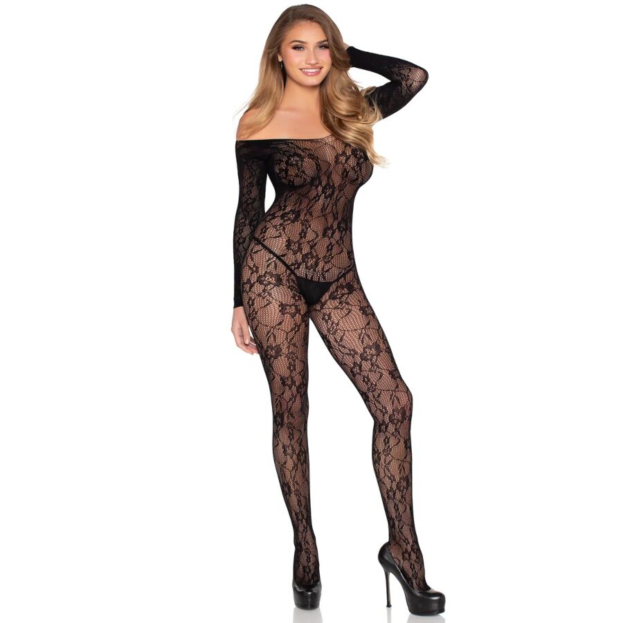 LEG AVENUE - 89366 LACE LINGERIE BODYSTOCKING BLACK - ONE SIZE