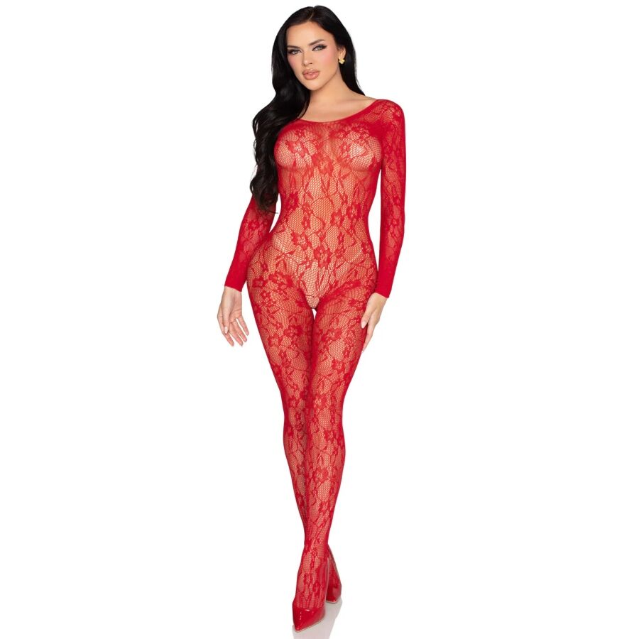 LEG AVENUE - 89366 LACE LINGERIE BODYSTOCKING RED - ONE SIZE