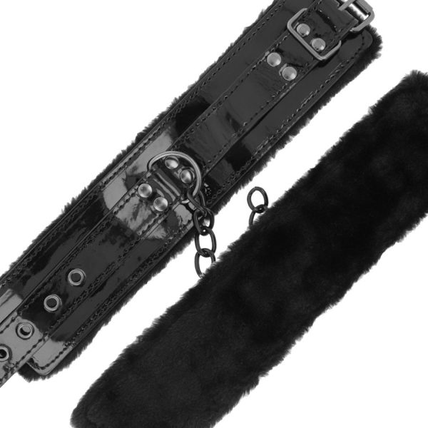 DARKNESS - BLACK ADJUSTABLE LEATHER HANDCUFFS WITH PADLOCK - Image 5