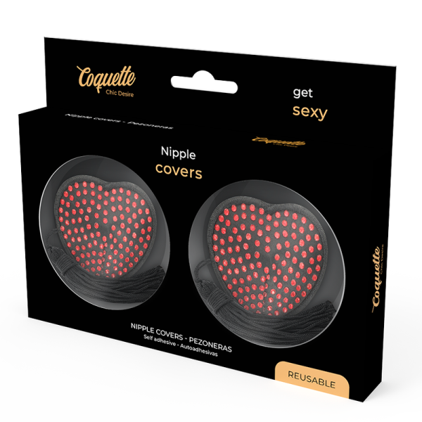 COQUETTE CHIC DESIRE - NIPPLE COVERS HEART BLACK / RED - Image 4